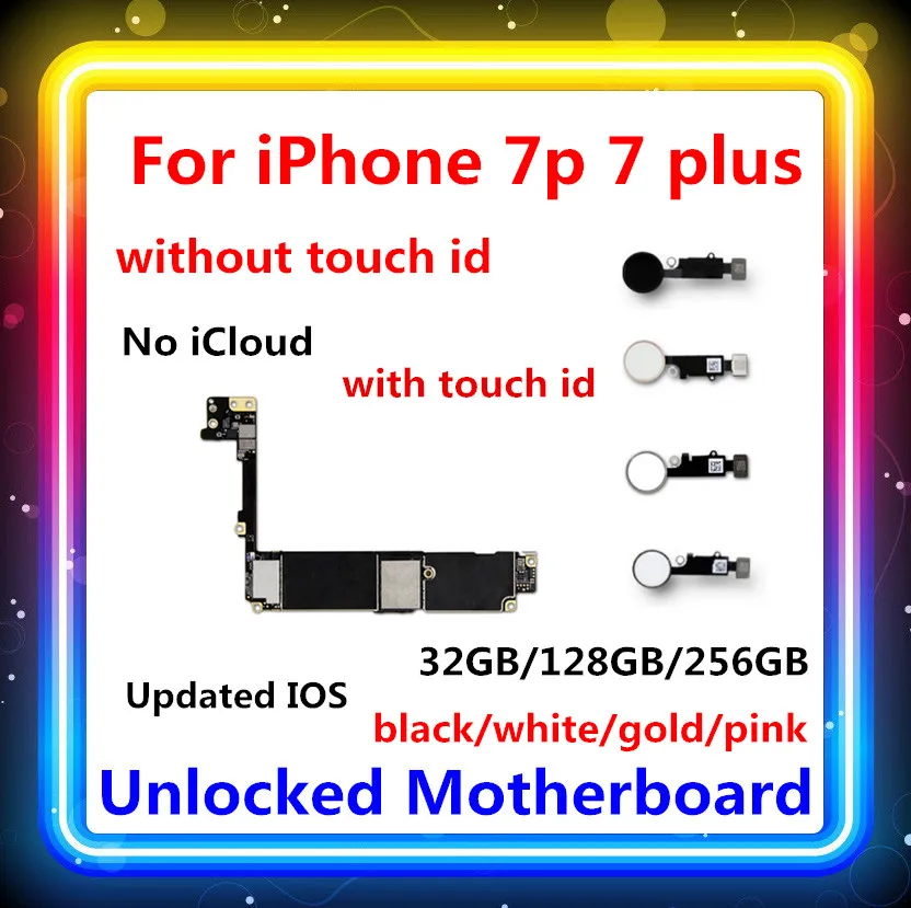 Для iphone 7 материнская плата разблокированная для iphone 7 Материнские платы с/без Touch ID черный/белый/золотой с системой IOS
