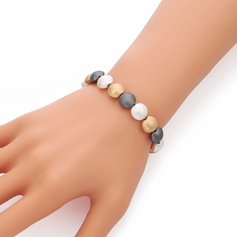 Модные круглые бусы браслет для женщин Богемия цвет золотой эластичный ручной