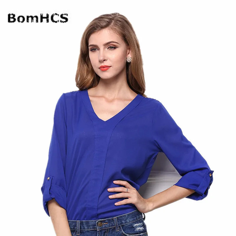 

BomHCS Fashion Women V-Neck Long Sleeve Loose Casual Chiffon Shirt Blouse Tops