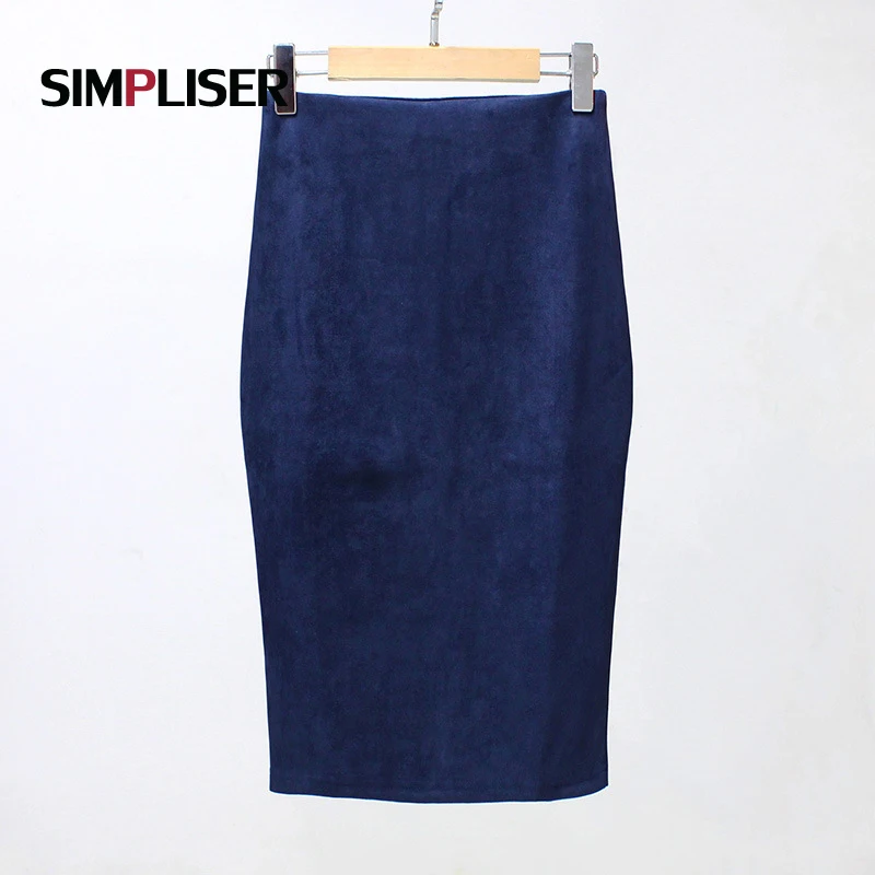 Модель 2018 года Женская замшевая разноцветная юбка карандаш средней длины на