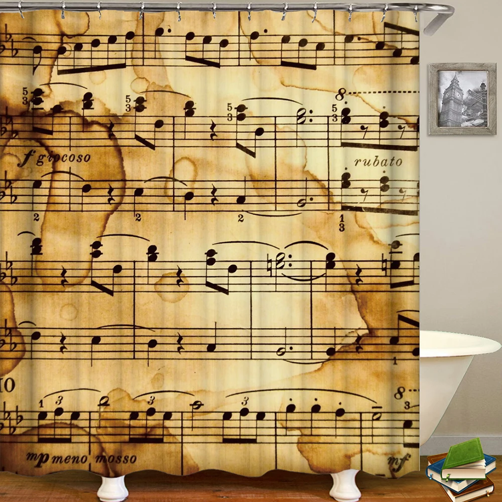 Штора для душа с музыкальными инструментами винтажные настенные гитарные