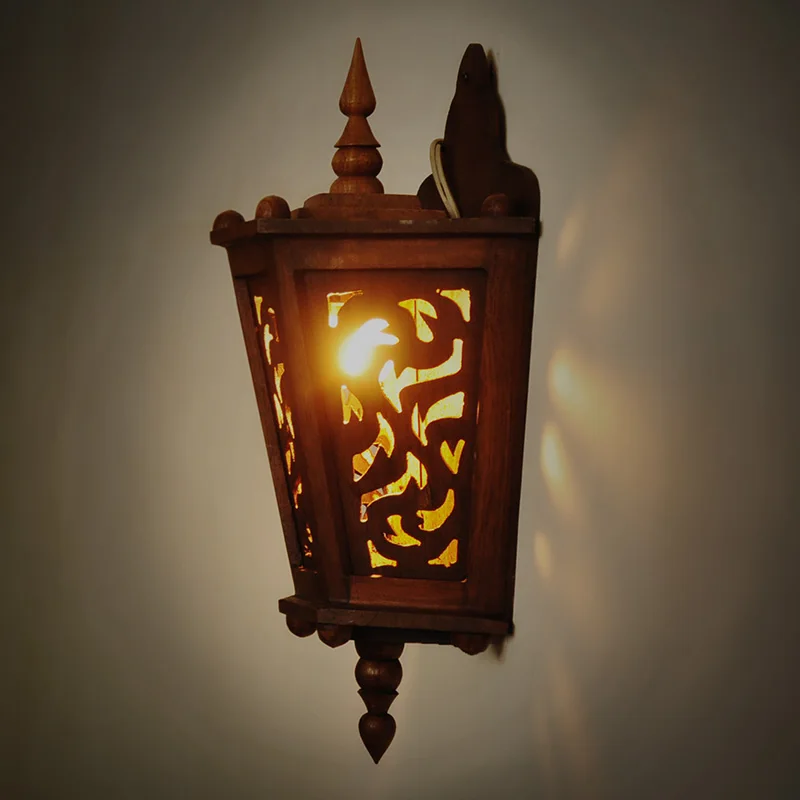 Solid wood carved wall lamp southeast Asia hollowed-out porch bedside creative restaurant hotel lamps | Лампы и освещение