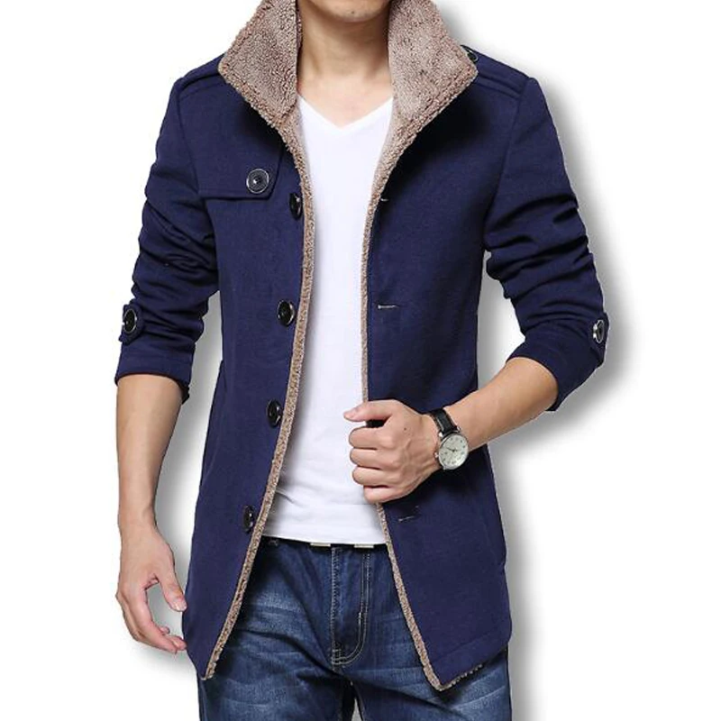 Зимняя одежда с длинными Шерстяное пальто Для мужчин s куртки и Slim Fit ветровка