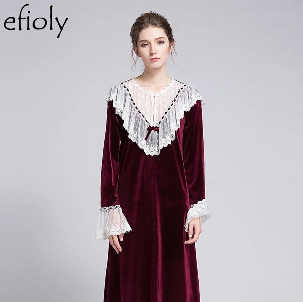Ночная рубашка EFIOLY весна-осень сексуальные кружевные винтажные ночные рубашки