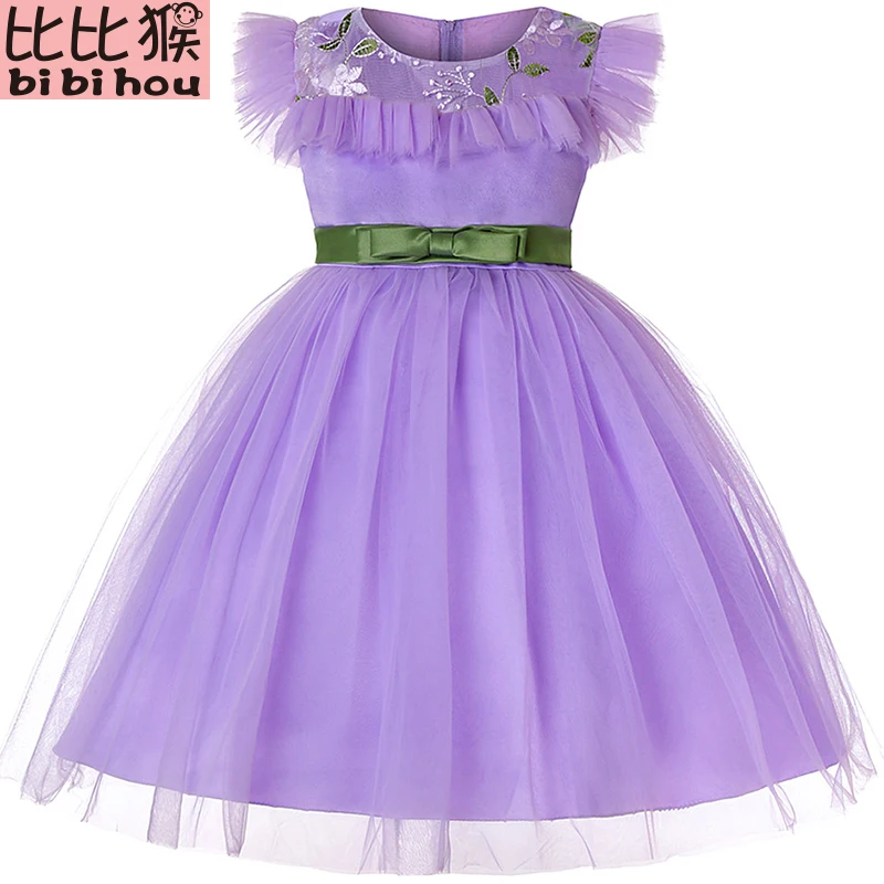 Платье для девочек с цветочным принтом кружевное платье рукавами-фонариками