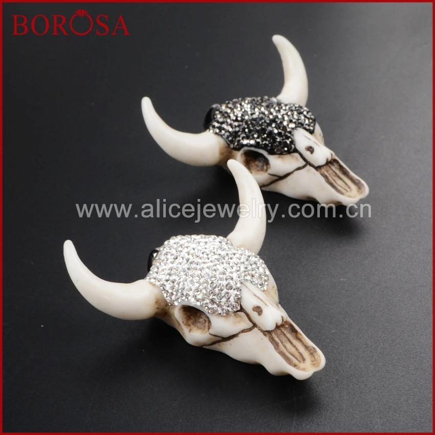 BOROSA 6 шт. longhorn кулоны из смолы рогатый скот бык подвеска в виде буйвола проложить черный/белый цирконий модные ювелирные изделия JAB337 338 339