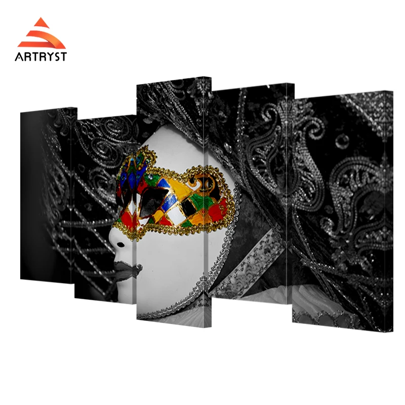 5 шт. карнавальные маски на черном фоне|decorative painting|canvas artliving room wall art |