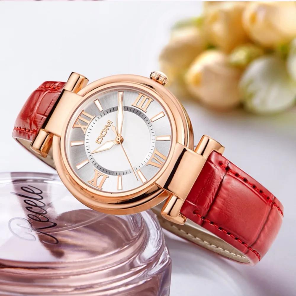 DOM женские часы люксовый бренд водонепроницаемые стильные кварцевые кожа для