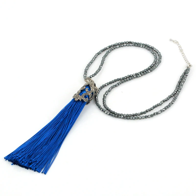 Модное Длинное Ожерелье из шелковой ткани ожерелье с кисточками натурального