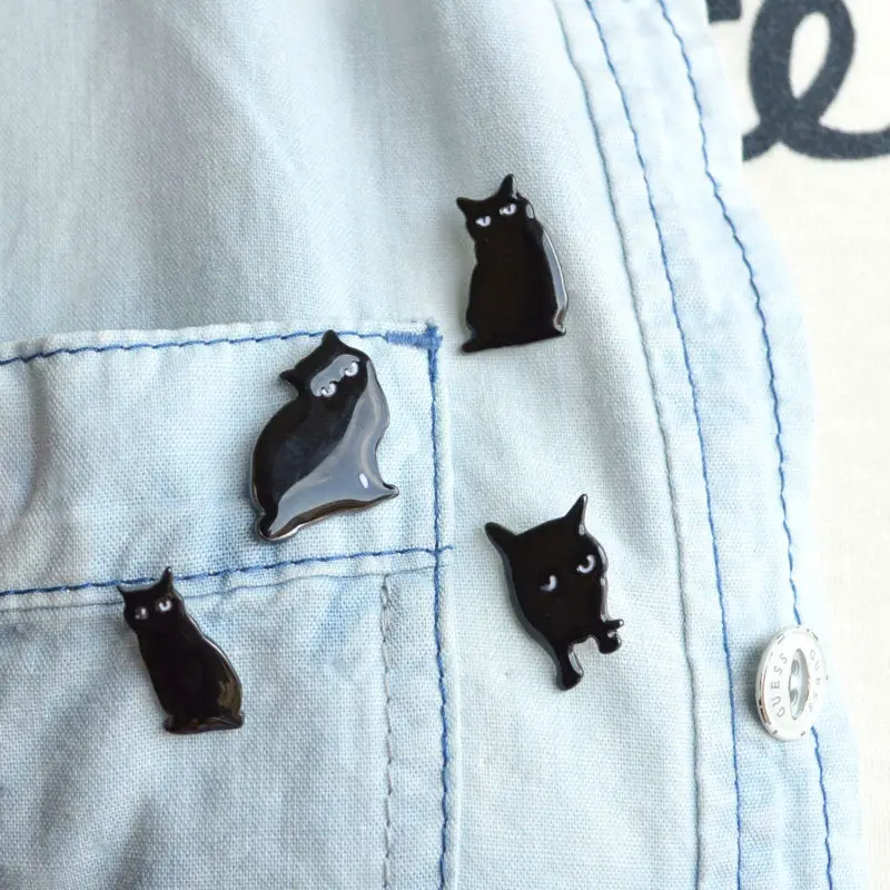 (4 шт./компл.) 2016 Новый дизайн сезона прекрасный черной эмалью эпоксидной Cat и броши