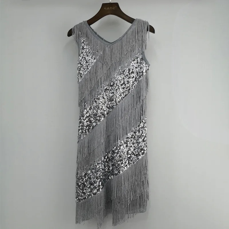 Взрослая юбка для латинских танцев костюм с блестками и кисточками сценический