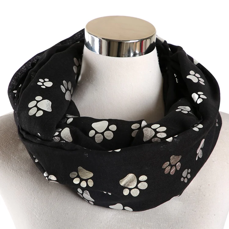Black Loop FOXMOTHER Новая модная лента из фольги Белый Розовый Черный кот собака шарф с лапами для питомца собаки Любителя матери подарки женские шарфы - Цвет: Black Loop
