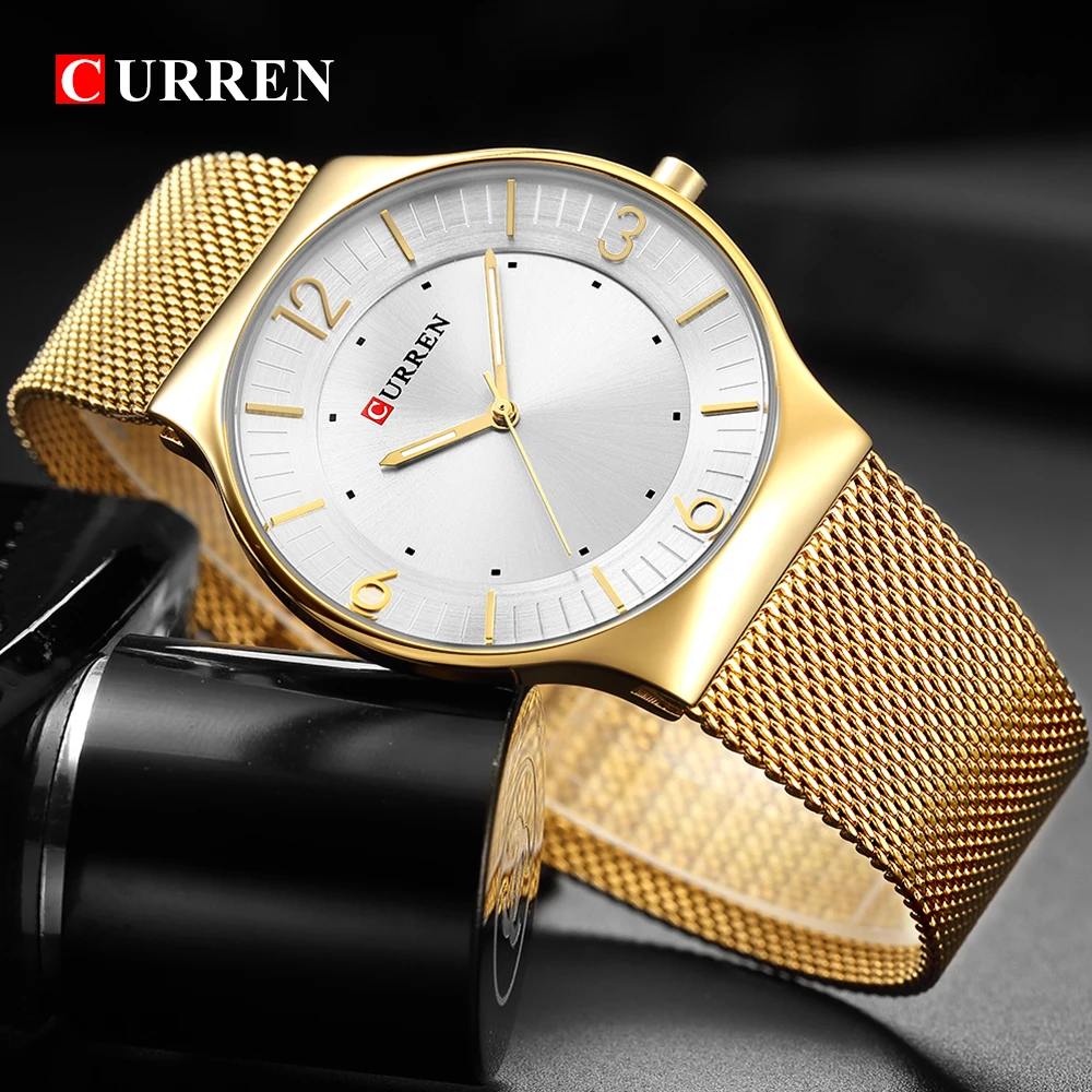 Curren Mens Watches Top Brand Luxury Gold Quartz Men Watch Waterproof Mesh Strap Casual Sport Male Clock Relogio Masculino | Наручные