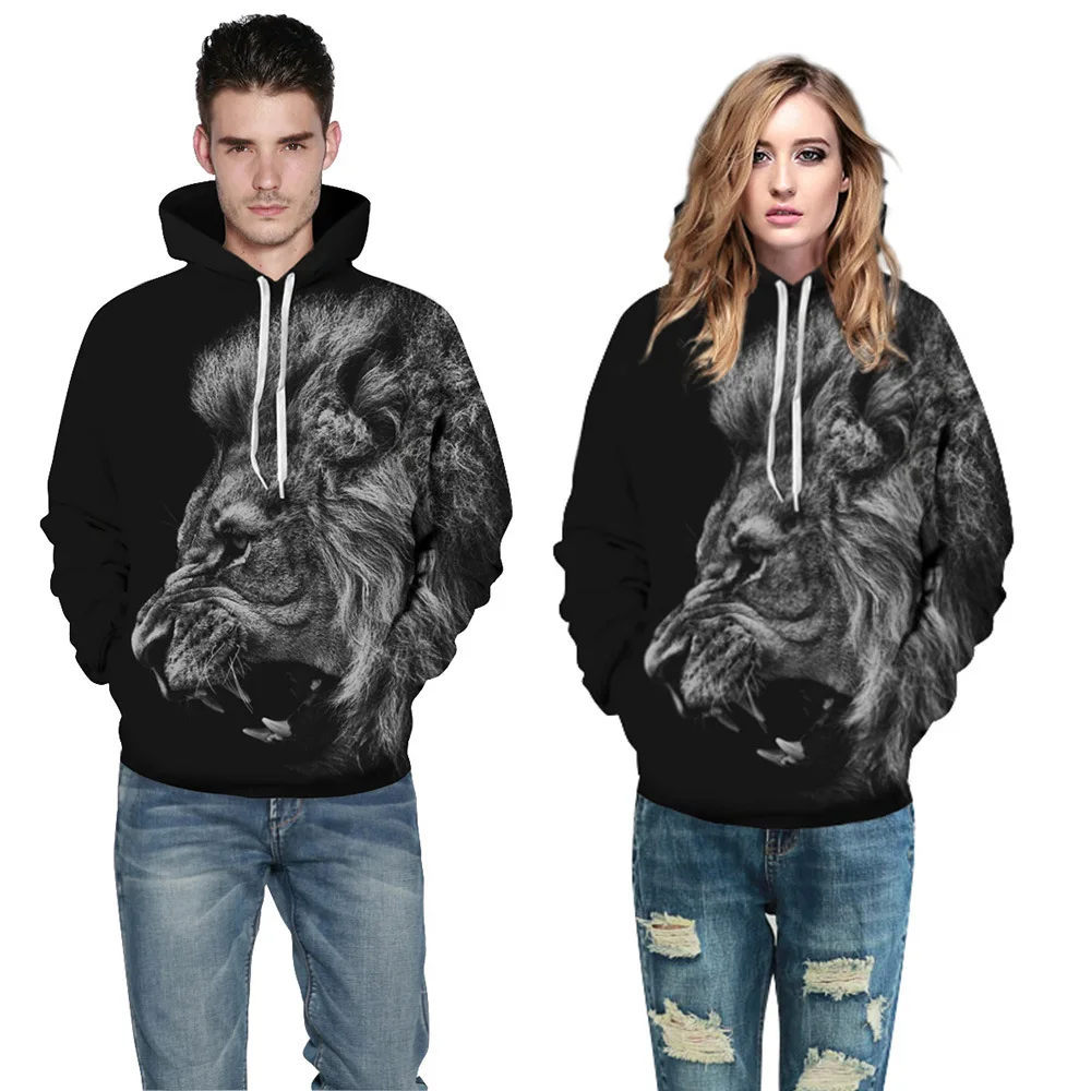 2017 новая мода для мужчин/женщин 3d толстовки с принтом свирепый лев черный тонкий
