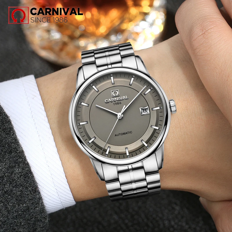 

2019 Carnival Mens Watch Leather Business Mechanical Watch military waterproof Male wristwatch Boutique gift Relogio Masculino