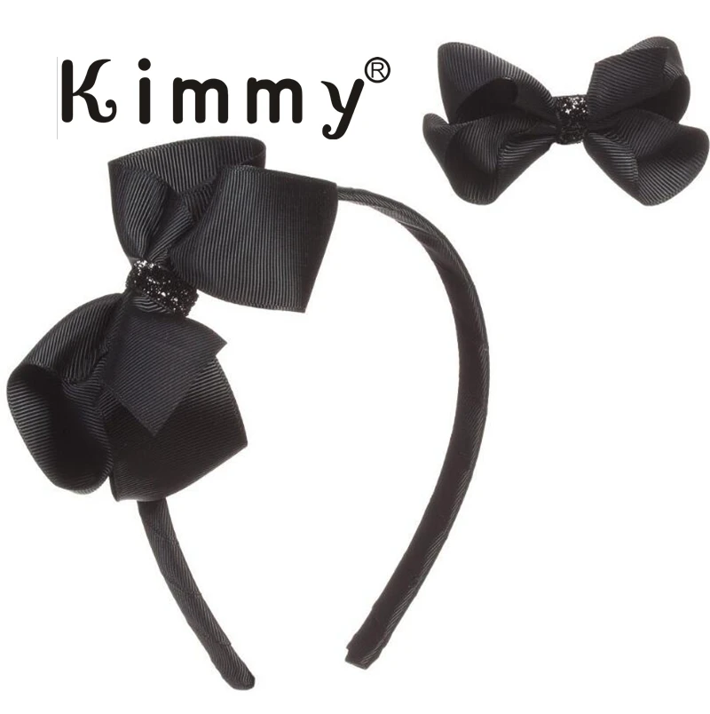 

10sets Free shipping Grosgrain Ribbon Hairband and clip with gold metallic ribbon center