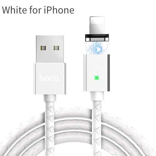 НОСО Магнитная Зарядка usb кабель для Lightning Micro USB светодиодный магнитный кабель для iphone x 6 7 8 5 xiaomi samsung андроид телефона магнит Зарядное устройство провод - Цвет: White for iPhone