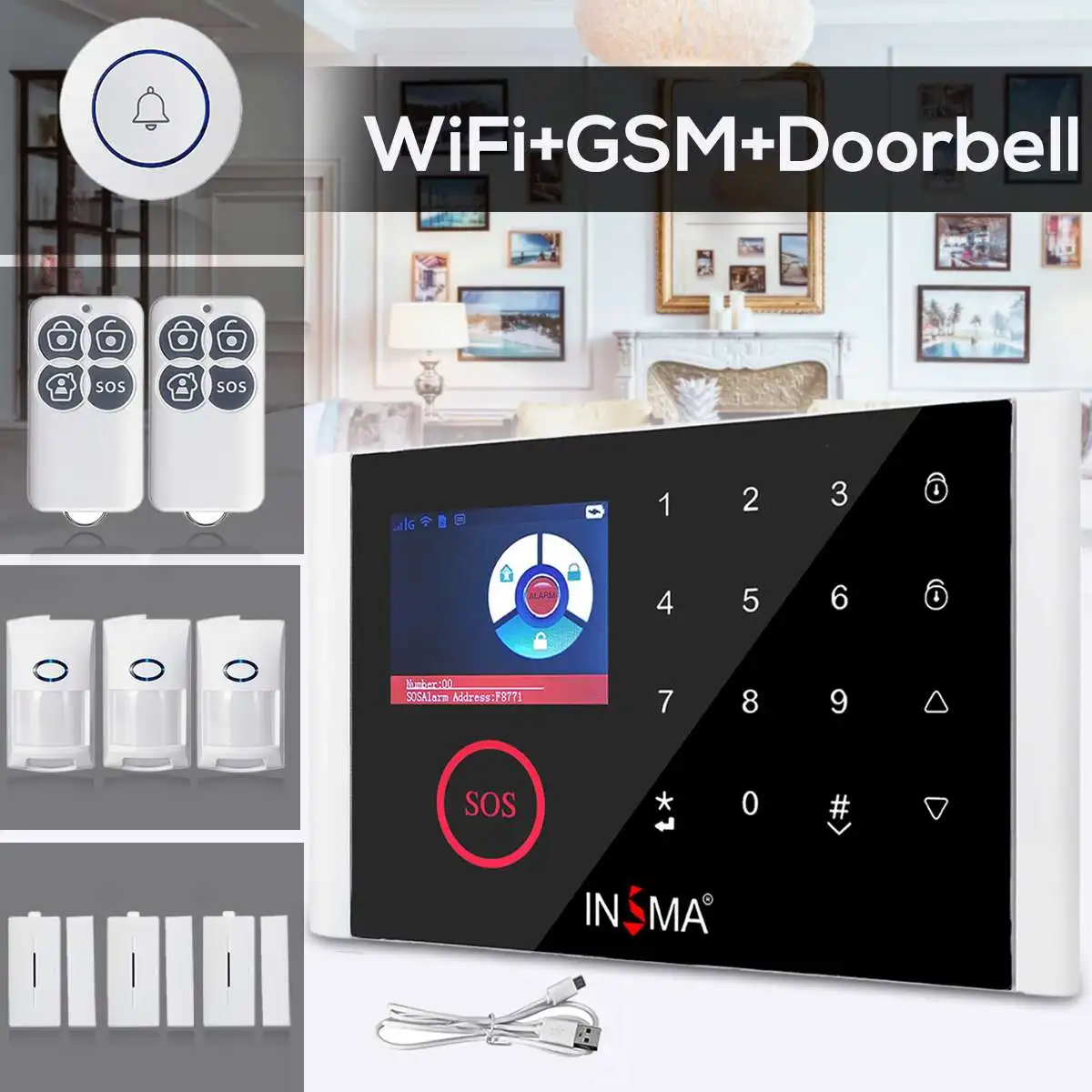 Wifi GSM GPRS сигнализация Беспроводная и Проводная детекторы сигнализации умный дом релейный выход приложение английский/русский/испанский/Франция/Итальянский