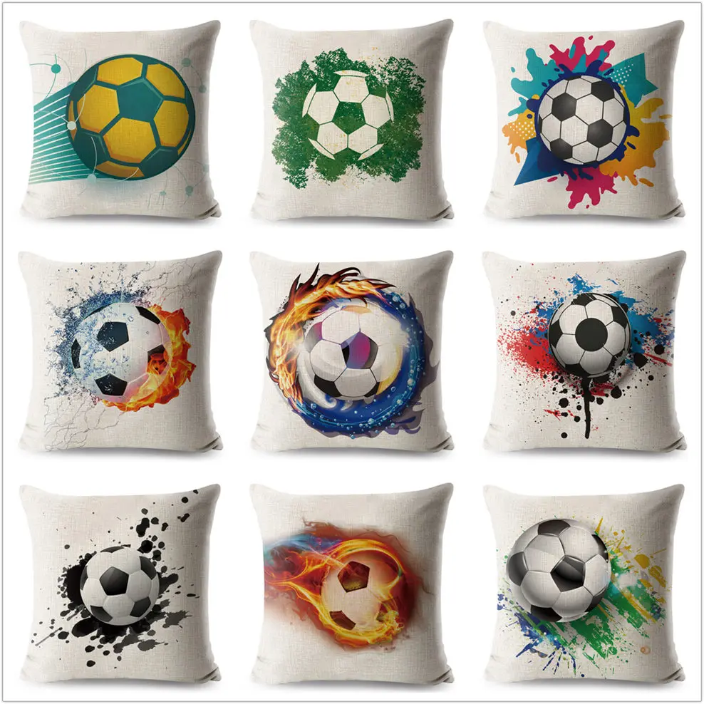 Cartoon Football Pillows Cover Linen Cushion Covers 45*45cm Square Pillow Case Sofa Car Living Room Home Decoration Pillowcase | Дом и сад