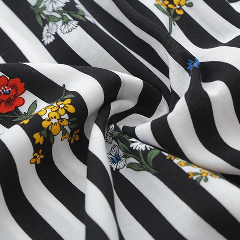 LINSHOW Полосатый Цветочный Печатных Черная Женщина Блузка С Длинным Рукавом