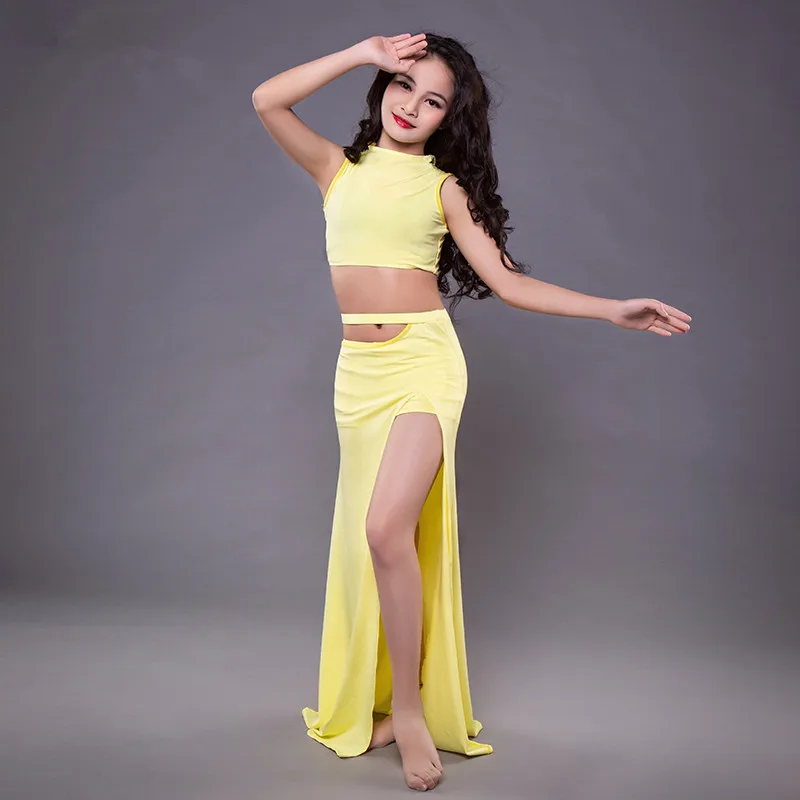 2 pieces top skirt Детский костюм для танца живота, Восточный живот, индийский танец, Одежда для танцев, бюстгальтер, пояс, зажим для шарфа, юбка, комплект одежды - Цвет: 2 pieces top skirt