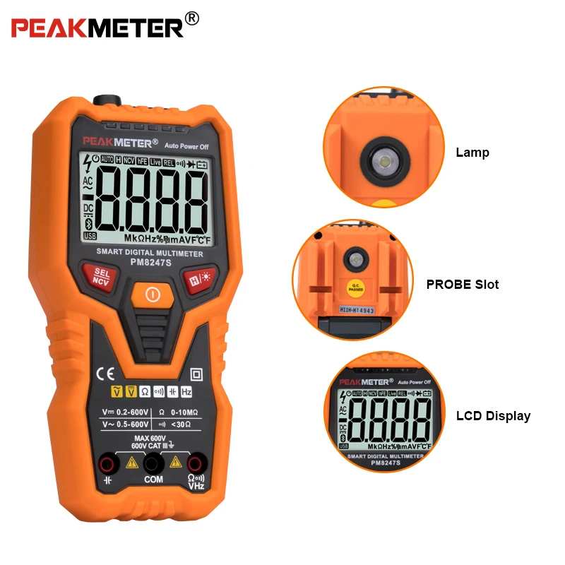 PEAKMETER PM8247S Smart AutoRange Профессиональный цифровой мультиметр Вольтметр с NCV частотной