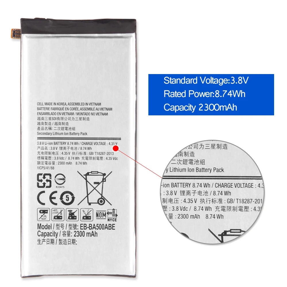 Srjtek для samsung Galaxy A5 2015 инструмент с аккумуляторным источником питания EB-BA500ABE 2300 mAh