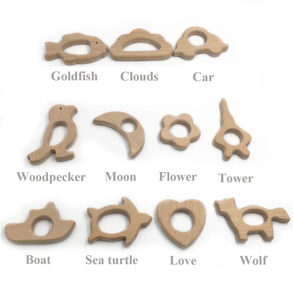 Mordedor de madera Natural hecho a mano para beb&eacute;, mordedor de beb&eacute; de haya org&aacute;nico, personalizado, colgante, respetuoso con el medio ambiente-2