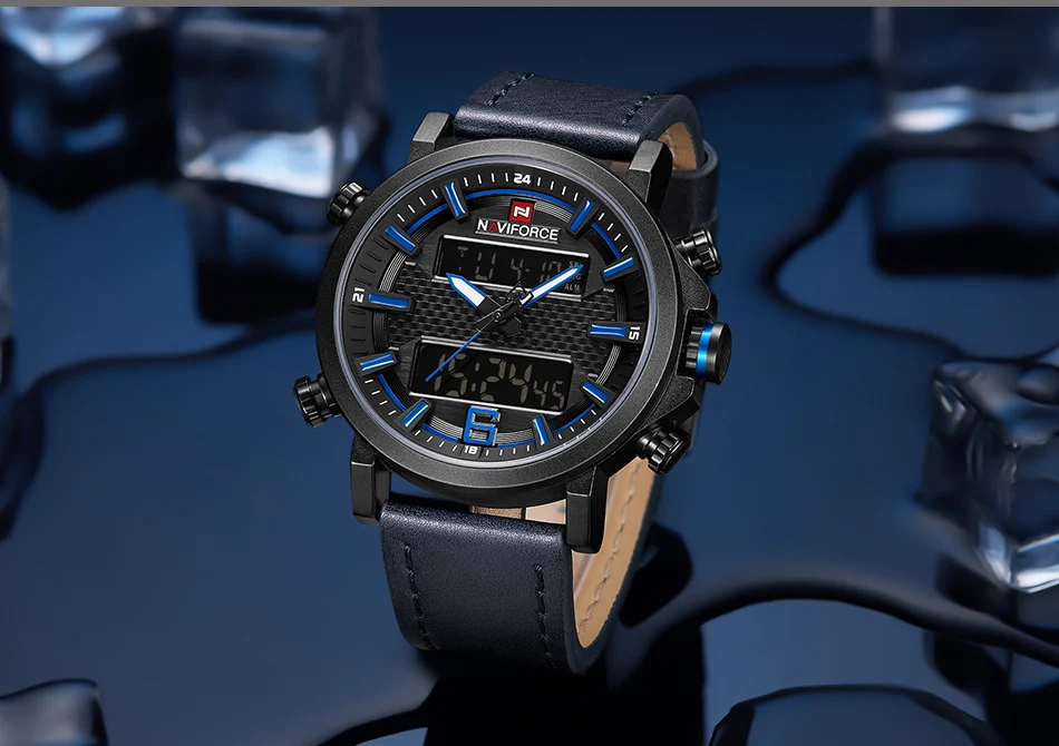 NAVIFORCE модные Для Мужчин's цифровые и аналоговые часы Для мужчин Элитный бренд Водонепроницаемый светодиодный кварцевые спортивные часы, армейские часы Relogio Masculino
