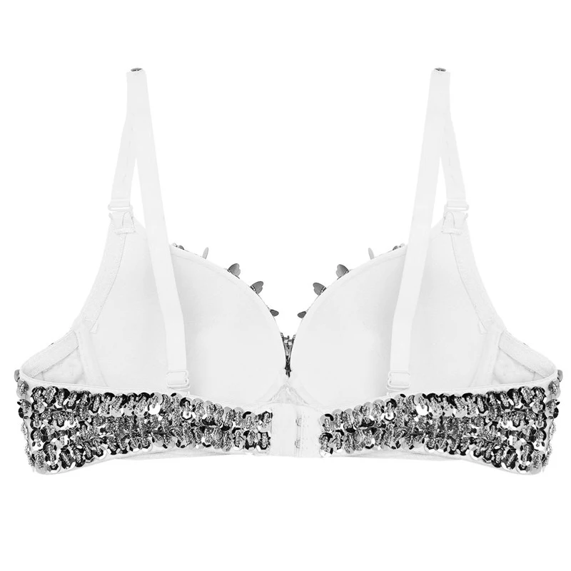 YiZYiF Sequins Bra Women Fashion Sparkle Sequins Beading Padded Bra Top for Raves Dances Club Wear Belly Dancing Sexy Bra Party