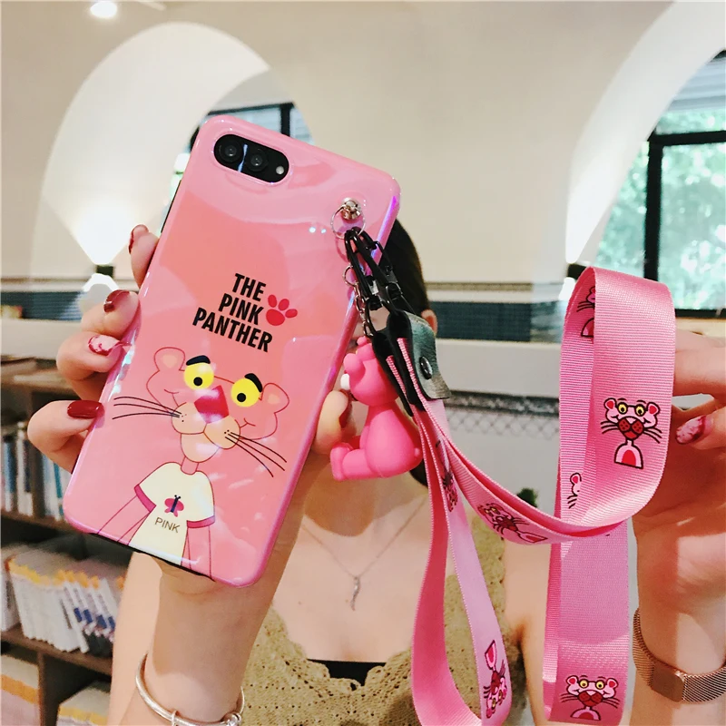 For huawei P20 Case Blue Ray cute pink panther Soft back phone Cover for Huawei pro lite mate10 nove 2S nova 3E +toy +Strap |