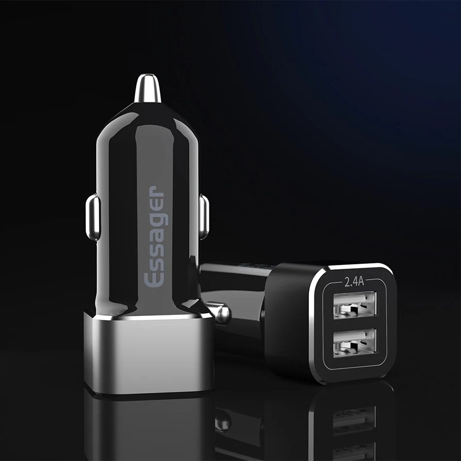 Автомобильное зарядное устройство Essager USB для iPhone Xiaomi Redmi Note 8 Pro, двойной USB адаптер для зарядки мобильного телефона, автомобильное зарядное устройство 2.4A