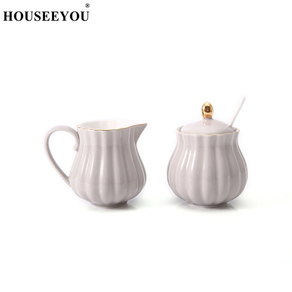 Khaki HOUSEEYOU 2 шт./компл. Европейский кувшин для сливок и сахара горшок молочное отделение шар Конфеты Jar Контейнер Высокое качество Керамика Чай Кофе столовая посуда - Цвет: Khaki