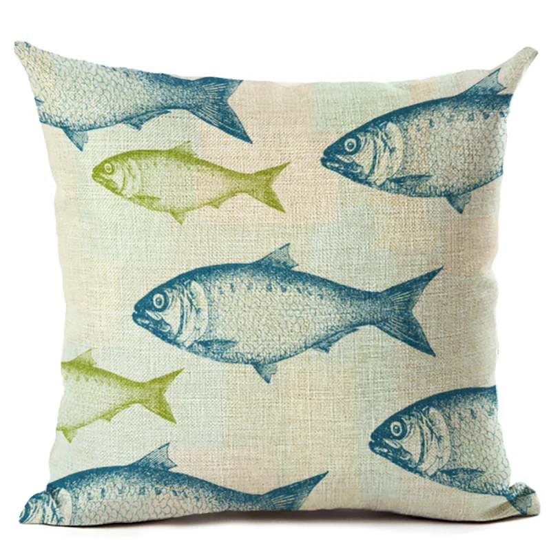 Модный стиль различные рыбы пледы наволочка домашний декор квадратный льняной с