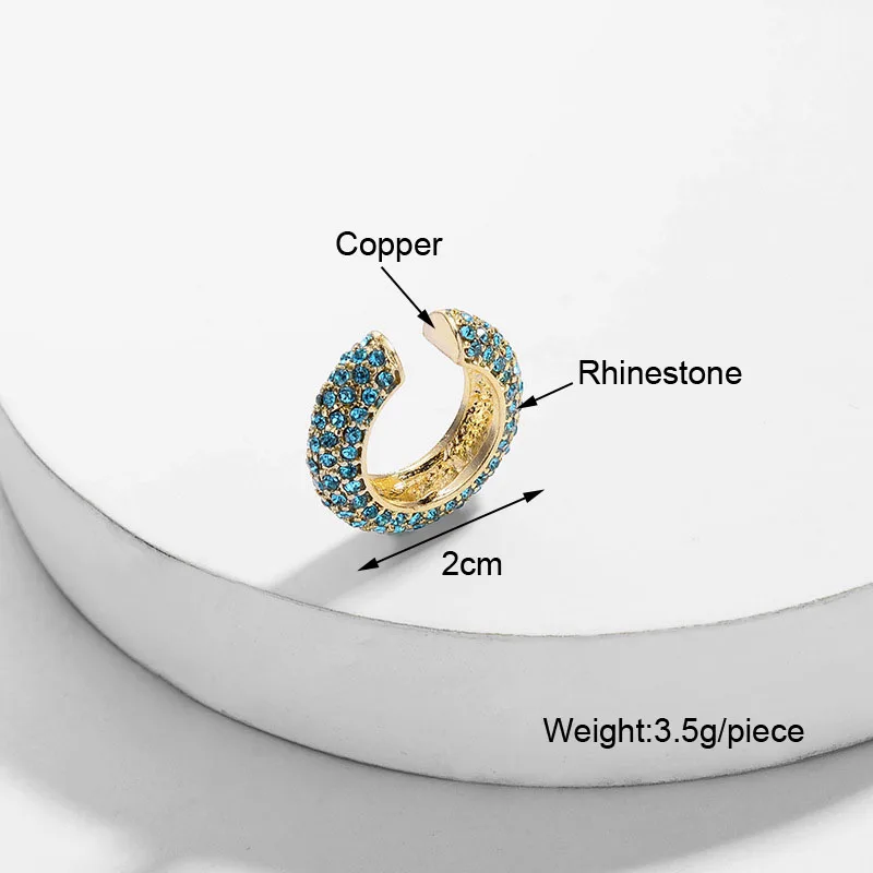 

F.J4Z New Women Luxury Earrings Fashion Gorgeous Shinning Crystal Cuff Earrings Copper Metal C None-piercing Earrings Ear Cuffs