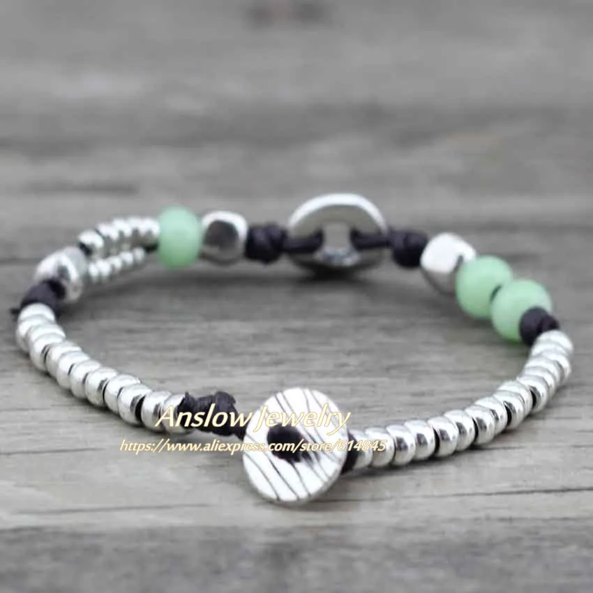 Anslow Bijoux, модные ювелирные изделия, Новое поступление, стеклянные бусы из цинкового сплава, веревка ручной работы, кожаный браслет LOW0460LB