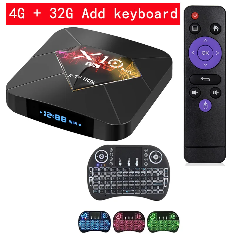4G 32G Add keyboard X10 Plus Смарт ТВ приставка Android 9,0 Allwinner H6 4 Гб ОЗУ 64 Гб ПЗУ IP ТВ смарт-приставка 6K USB 3,0 HDR H.265 медиаплеер коробка - Цвет: 4G 32G Add keyboard