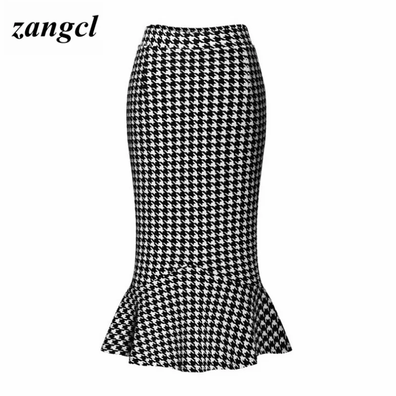 Zangcl Для женщин летние Винтаж Юбки для Хаундстут эластичный тонкий Трубы юбка Bodycon