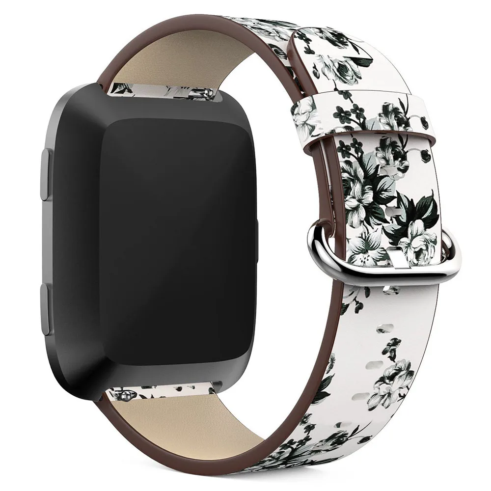 Zenheo Смотреть Band кожаный Пион печати для fitbit Versa Замена Аксессуары для часов Напульсники Бретели для нижнего белья браслет цветок ремешок