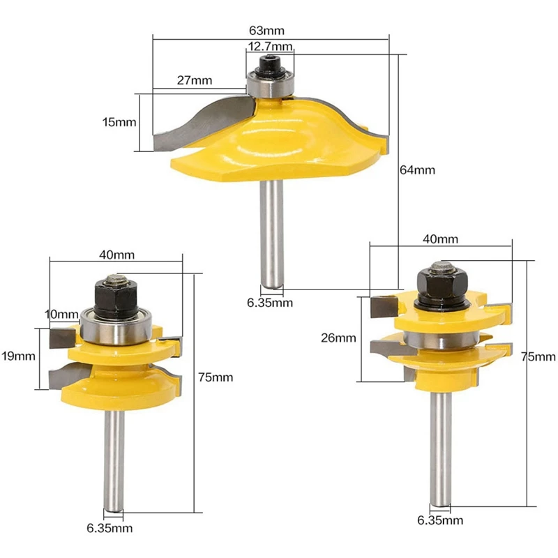 PQWN 3Pc1/4 хвостовик поднятая панель двери шкафа маршрутизатор Набор бит-3 Бит Ogee деревообрабатывающий резак деревообрабатывающие фрезы