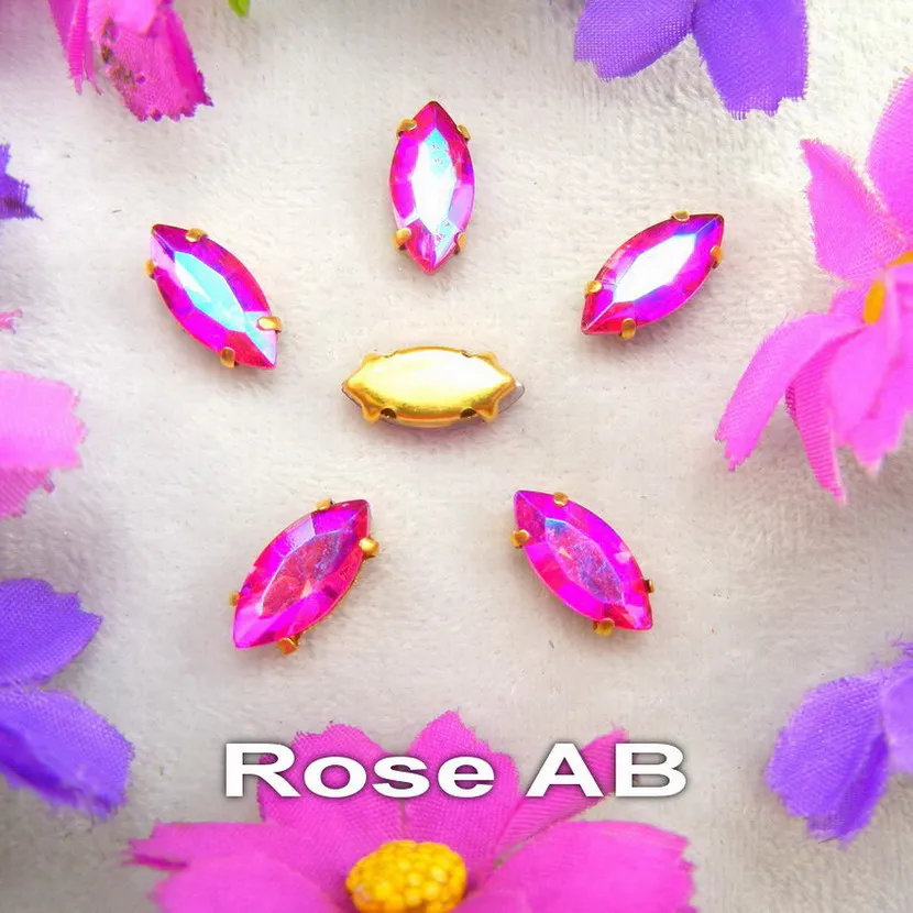 A8 Rose AB AB цвета золотой коготь настройки 8 размеров конский глаз Navette маркиза стекло Кристалл пришить Стразы Бисер для одежды аксессуары diy - Цвет: A8 Rose AB