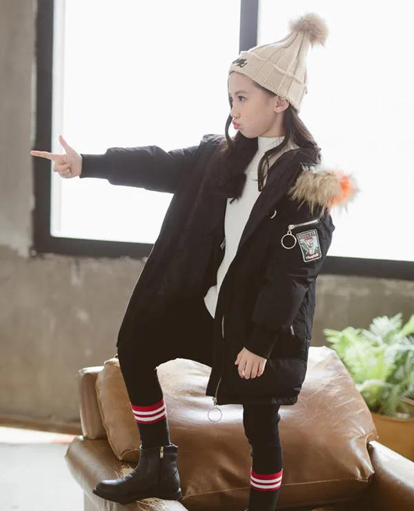 

Girls' cotton-padded clothes children's long down coat thick