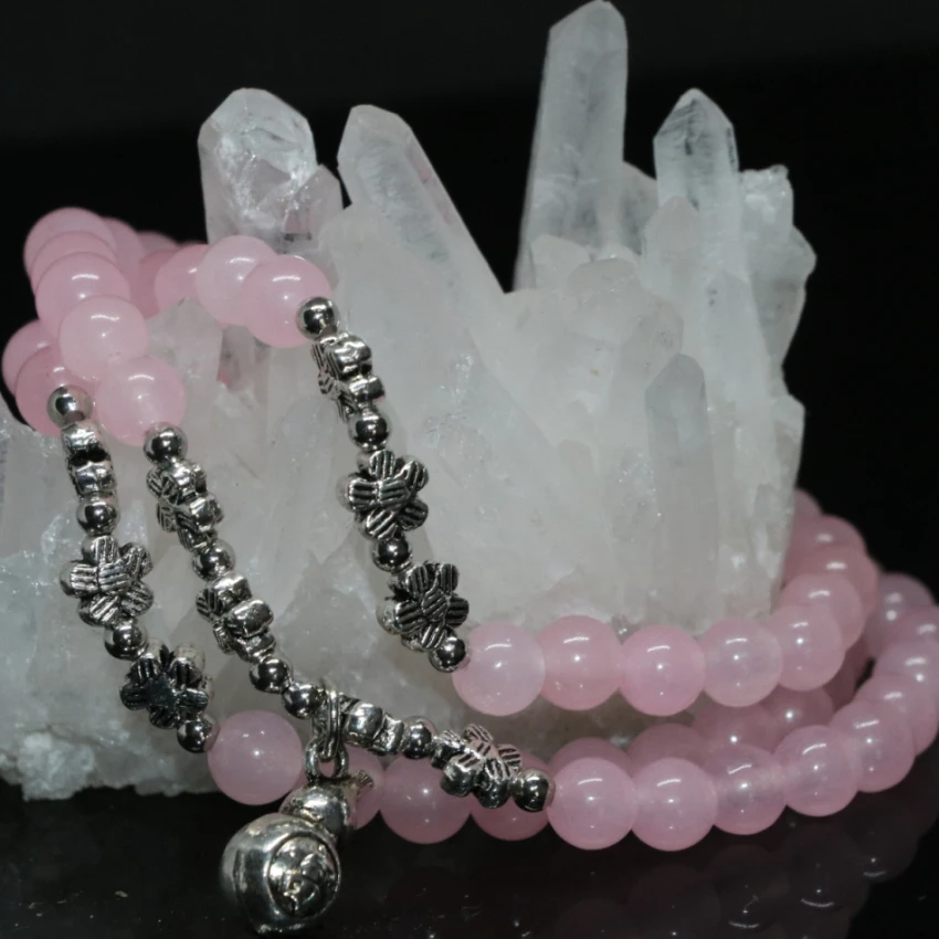 Hot sale wholesale price ethnic style pink jades stone chalcedony long multilayer bracelets round beads 6mm diy jewelry B2217 | Украшения и