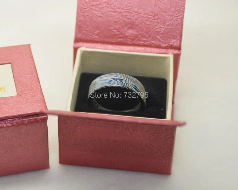 Бесплатная доставка 8 мм ширина плоские синие Дамасские кольца из карбида