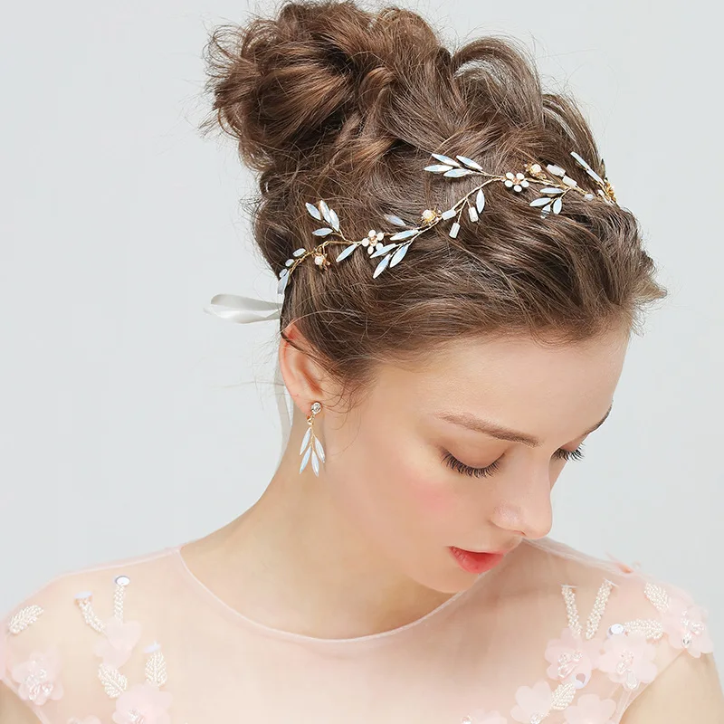 Женский Свадебный комплект из повязки на голову и сережек с опалом|bridal hair vine|hair