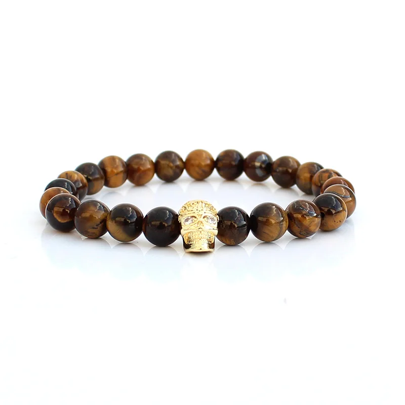 Charm Skull Bracelet Men Natural Stone Beads Jewelry Friends Bracelets For Women Handmade Boyfriend Gift Summer Accessories - Окраска металла: bracelet gold