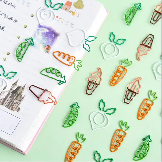 

10pcs/lot Creative Carrot Pea Vegetable Paper Clip Cute Metal Bookmark Photos Tickets Notes Memo Paper Clip Stationery gift