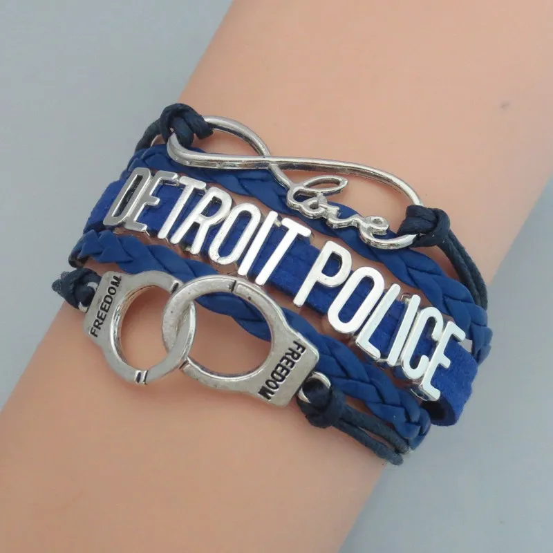 Имитация родиевого покрытия Браслеты с надписью love detroit police, ручная работа, очаровательные браслеты с полицейскими, сувенирный подарок полицейским для женщин и мужчин, ювелирные изделия с полицейскими - Окраска металла: Имитация родиевого покрытия