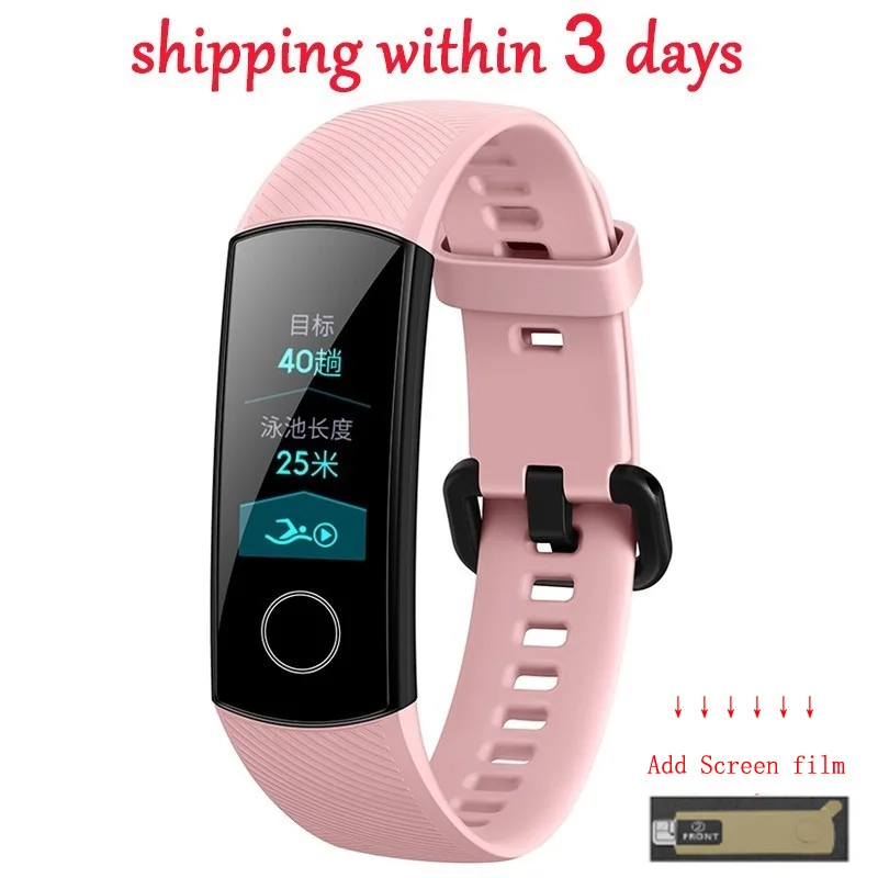 Pink add screen Умный Браслет huawei Honor Band 4 Amoled цветной сенсорный экран 0,95 дюйма для плавания с функцией обнаружения пульса и сна - Цвет: Pink add screen
