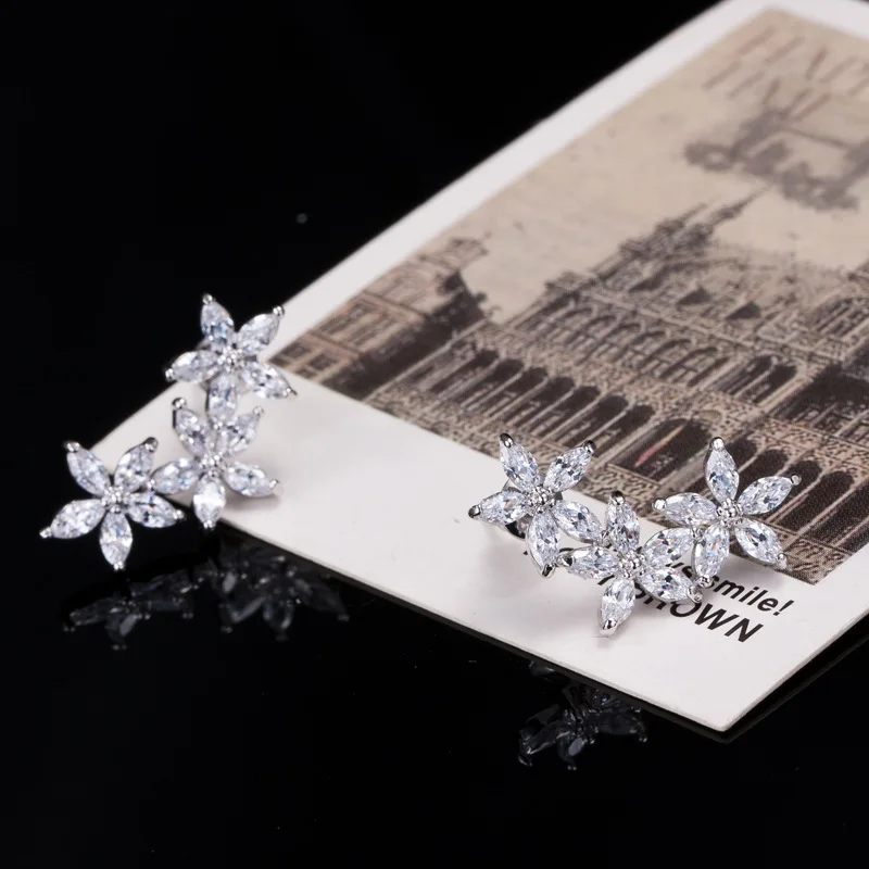 Женские серьги гвоздики серебряного цвета с кристаллами|cz stud earrings|crystal earringsstud